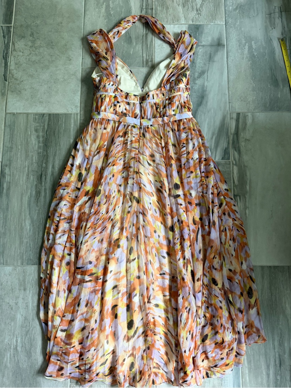 AMUR neve pleated chiffon gown in pebble beach Size 14 - Picture 6 of 7